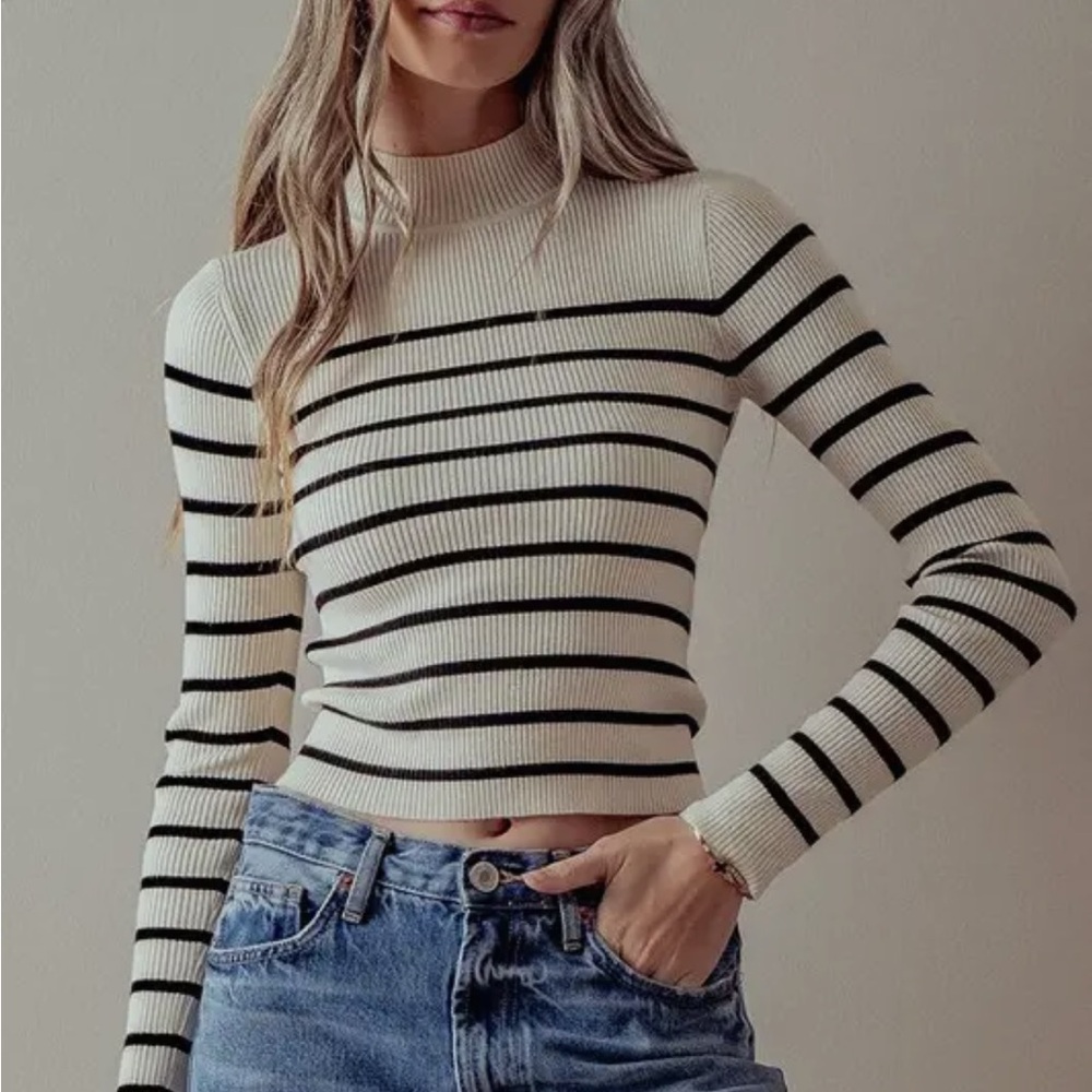 Urban Daizy mock neck striped ribbed, fitted, top